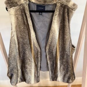 Lands' End Women's Faux Fur Vest in Beige and Brown Tones